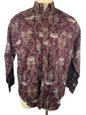 Salty Dog Gant Paisley Long Sleeve Button-Down Shirt - Burgundy Men’s Large